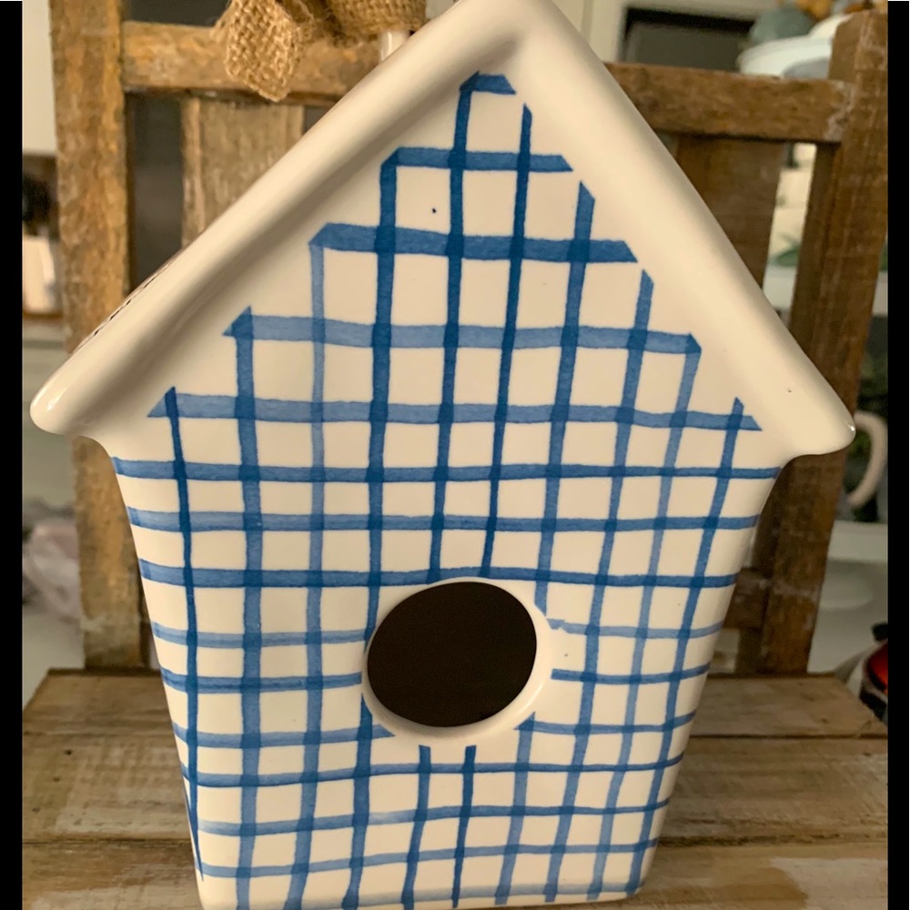 Rae Dunn plaid perch birdhouse